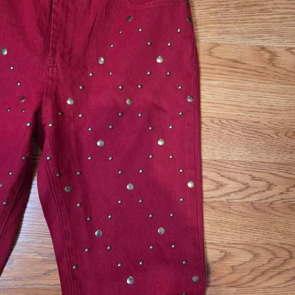 DG by Diane Gilman Red Gold Studded Straight Leg Jeans Size 8 - Picture 3 of 6